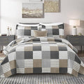 KALOOLA Plaid Quilt King Size, 100% Cotton Soft Lightweight Quilted Bedding Set for King Bed, Farmhouse Reversible Bedspread Coverlet with 2 Pillowshams for All Season, 3 Pcs, Grey/White/Black