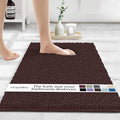 MAYSHINE Plush Shaggy Chenille Bath Mat | Extra Soft, Super Absorbent, Non-Slip Bathroom Rug | Fluffy Microfiber, Area Rug Sets for Bathroom Floor, Kitchen, Living Room | 24"x17" | Brown