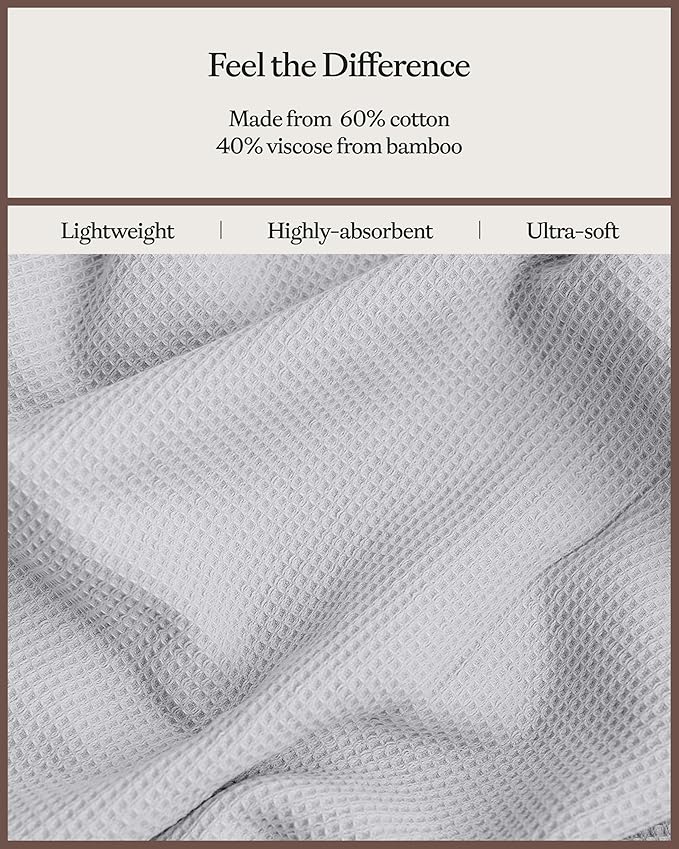 Cozy Earth Waffle Hand Towels - 60% Cotton 40% Viscose from Bamboo Hand Towels 20 x 30 Inches - Soft & Absorbent Terry, Reversible Mini Textured Waffle & Weave Pattern - 2 Pack