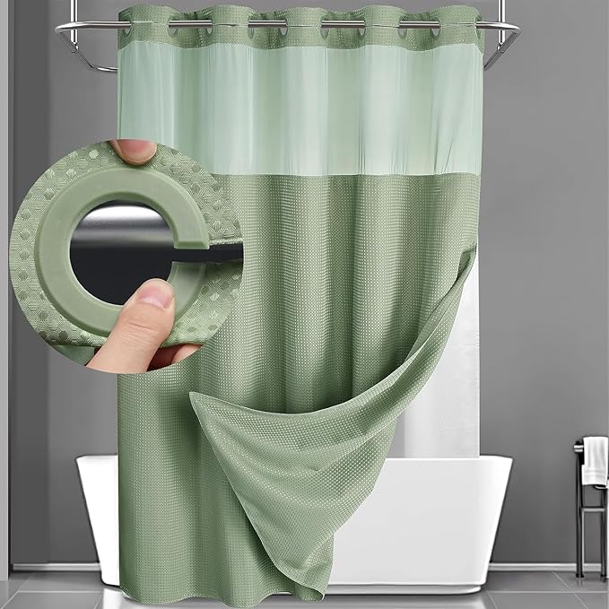 YellyHommy No Hook Shower Curtain with Snap in Liner Set Less Time White Waffle Shower Curtain for Bathroom 72" W x 81" L