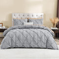 Litanika Silver Grey King Pinch Pleat Duvet Cover, 3 Pieces Pintuck Cover Soft Microfiber Bedding Set with Zipper Closure & Corner Ties(104x90Inch-1 Duvet Cover, 2 Pillowcases)