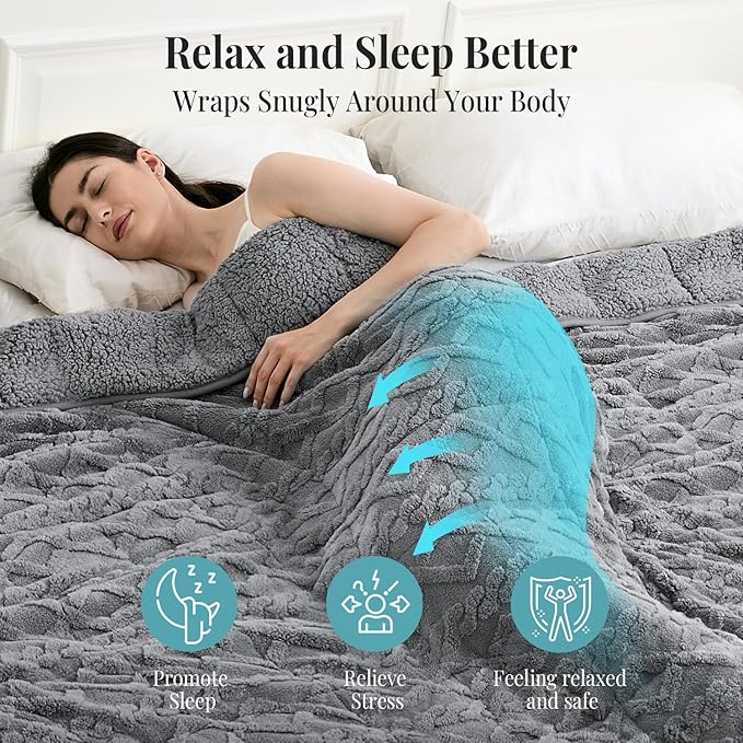 Topblan Weighted Blanket Queen Size 15lbs, Adult Weighted Blankets with Cozy Warm Sherpa for Sleeping and Calming, Jacquard Heavy Blanket for Couch Bed, Grey, 60 x 80 inches