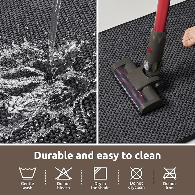 AMOAMI Chenille Bath Mat Super Absorbent Bathroom Mat Quick Dry Bath Mats for Bathroom Rubber Backed Bathroom Rugs Non Slip Washable Fit Under Door, Front of Bathtub, Sink, Darkgrey&Black 24"x36"