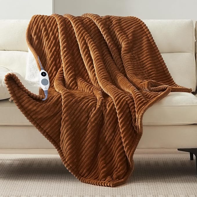 Westinghouse Heated Throw Blanket, Soft Flannel Sherpa Electric Throw with 6 Heating Levels & 2-10 Hours Auto Shut Off, Fast Heating & ETL Certification, Machine Washable, 50x60 Inch, Brown