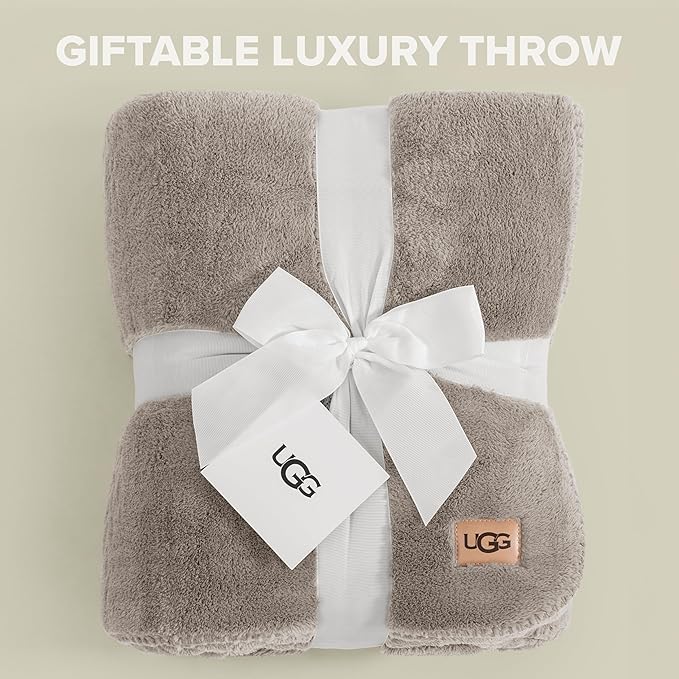 UGG Plush Twin Blanket, Soft Cozy Fleece Blanket for Bed, Luxury Fluffy Oversized Throw for Couch, Washable Hypoallergenic Home Essentials, 66" x 90", Seal Grey (Whitecap)