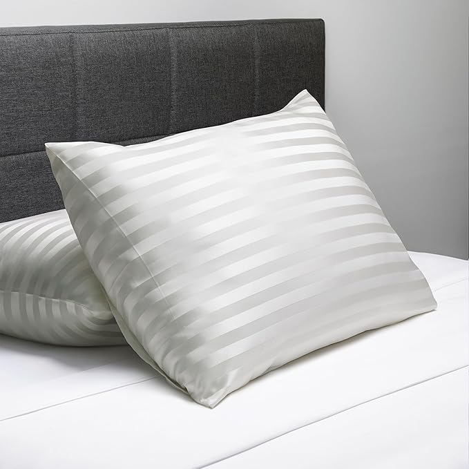 Fishers Finery 25mm 100% Pure Mulberry Silk Pillowcase (White Stripe Queen)