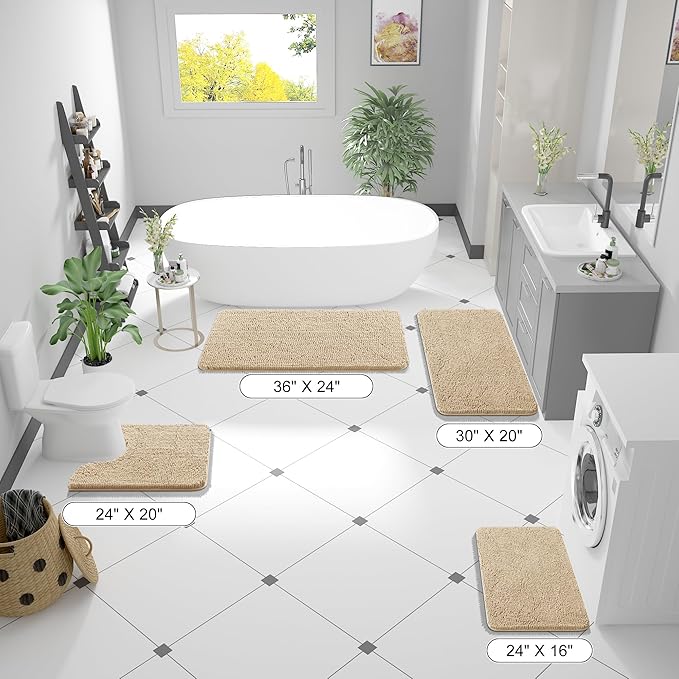 OLANLY Bathroom Rugs 45x27, Extra Soft Absorbent Chenille Bath Rugs, Rubber Backing Quick Dry, Machine Washable Bath Mats for Bathroom Floor, Tub and Shower, Home Decor Accessories, Beige