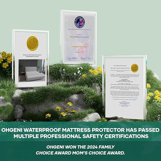 OhGeni 100% Waterproof Mattress Protector, California King-Gray, Fits 6"-20" Mattresses Deep Pocket, Cooling for Taller Person, Breathable Fitted Sheets, Soft Bed Cover, Noiseless, Machine Washable