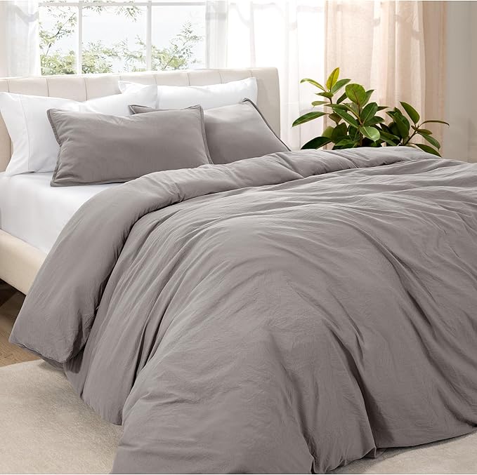 Bare Home Microfiber Duvet Cover Set - Ultra Soft Washed Microfiber - Twin/Twin Extra Long - Linen-Like Look - Easy Care - Breathable Fabric - Our Softest Duvet Cover Set (Twin/Twin XL, Frost Grey)