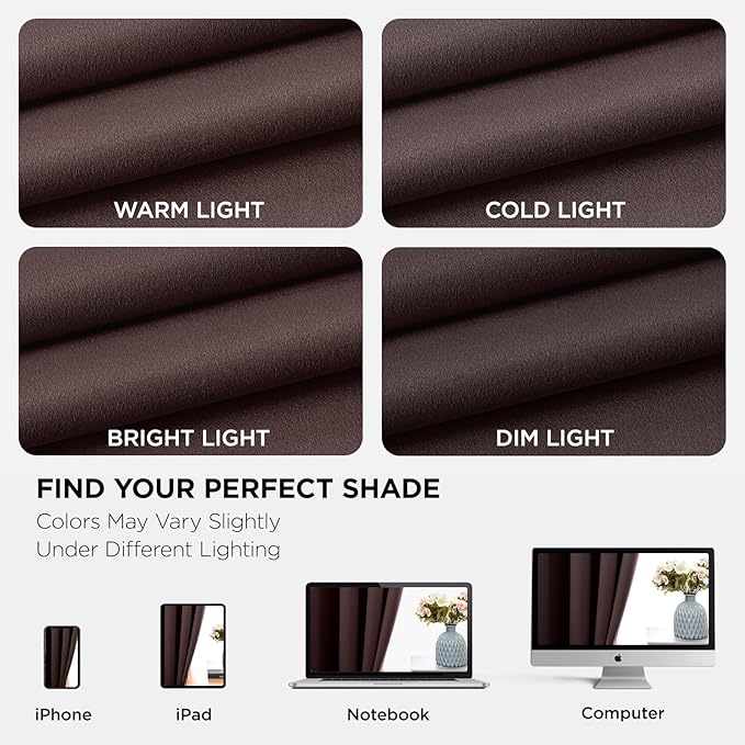 Joydeco Blackout Curtains 72 Inch Length 2 Panels Set, Thermal Insulated Long Curtains& Drapes 2 Burg, Room Darkening Grommet Drapes for Living Room Bedroom Window (W52 x L72 Inch, Chocolate)