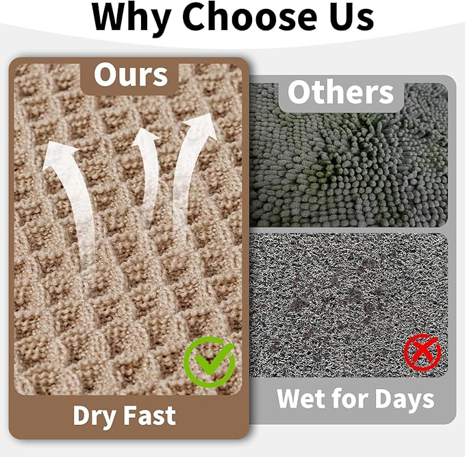 Waffle Bath Mat - Boho Bathroom Rugs Non Slip Washable, Super Absorbent & Quick Dry, Soft Bath Mat Farmhouse Bathroom Decor, 20'' x 32'', Khaki
