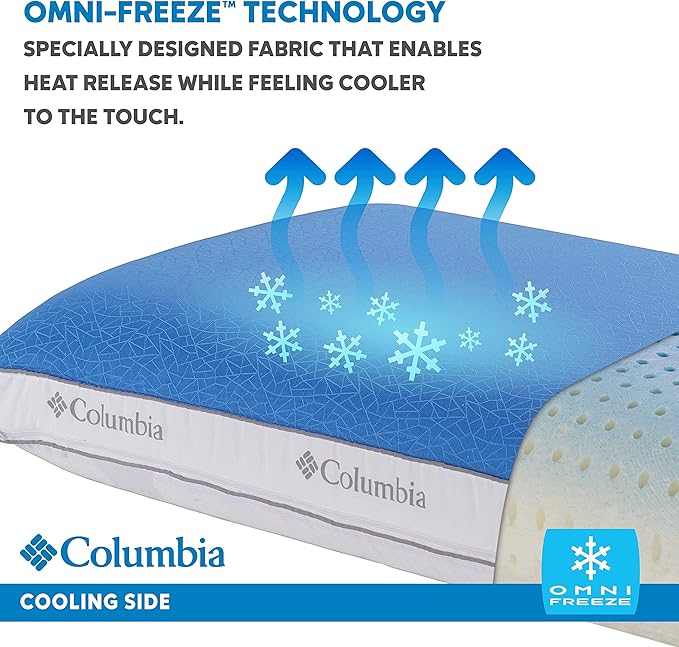 Columbia Cooling Gel Memory Foam Pillow - Comfortable and Supportive with Cooling & Breathable Features - Removable Washable Cover, Queen