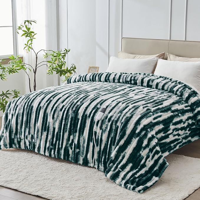 Heated Blanket Full - 72"x84" Fast Heating Bed Electric Blankets with 6 Heating Levels & 10 Hours Auto Off, Soft Ribbed Faux Fur Sherpa, Over-Heated Protection ETL, Dark Green