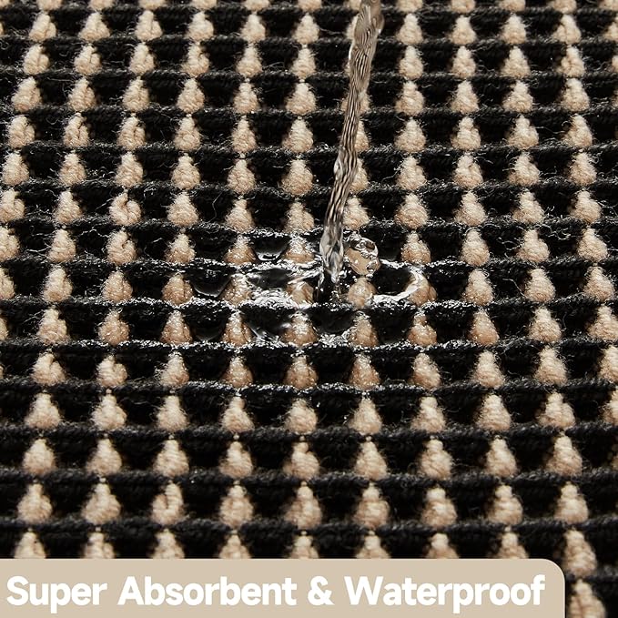 Waffle Bath Mat, Boho Bathroom Rugs Non Slip Washable Super Absorbent Quick Dry Bath Mat Farmhouse Bathroom Decor, 36"x24" Khaki and Black
