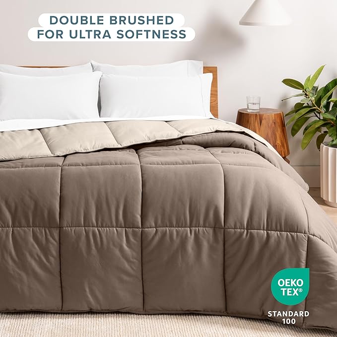 Bare Home Full Comforter - Reversible Colors - Goose Down Alternative - Ultra-Soft - Premium 1800 Series - All Season Warmth - Bedding Comforter (Full, Taupe/Sand)