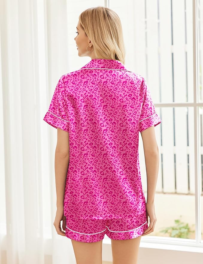 Ekouaer Pajamas for Women Set Silk Satin Pjs Shorts Sleepwear 2 Piece Loungewear S-XXL