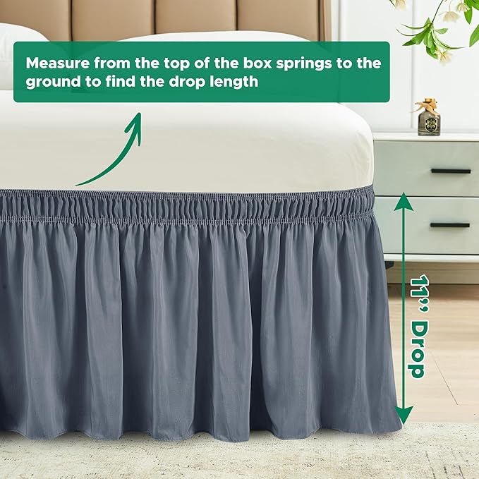 Biscaynebay Wrap Around Bed Skirts for King & Cal King Beds 11" Short Drop, Dark Grey Adjustable Elastic Dust Ruffles Easy Fit Wrinkle Resistant Silky Luxurious Fabric Machine Washable