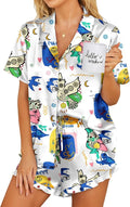 Ekouaer Womens Satin Pajamas Set Button Down 2 Piece Silk Pjs Shorts Set Ruffle Lingerie Notch Collar Sleepwear