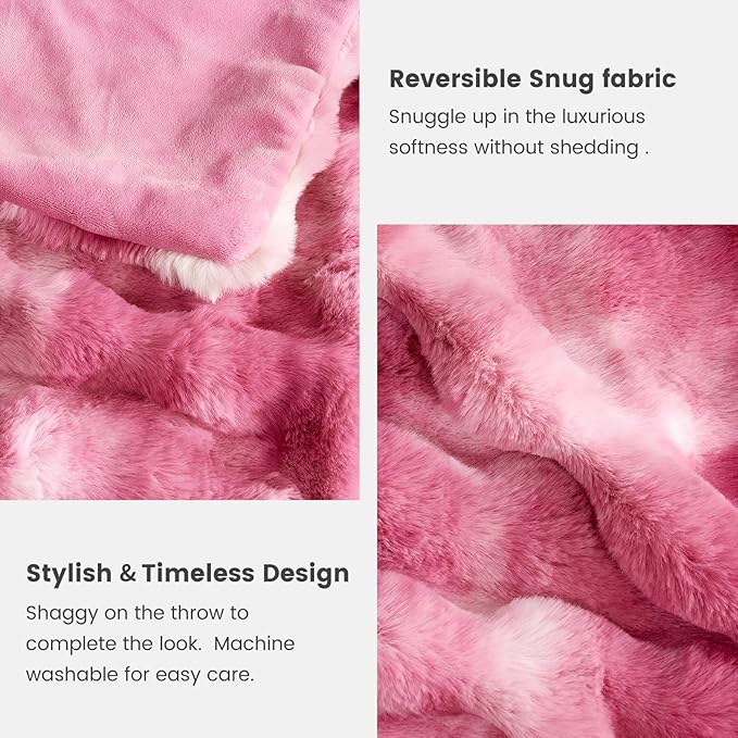 Cozy Bliss Faux Fur Throw Blanket for Couch, Bubble Plush Blanket King Size, Fuzzy Soft & Thick Blanket for Bed Sofa Living Room, 108x90 Inches Tie-dye Pink