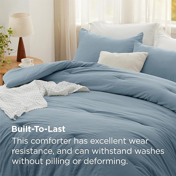 Bedsure King Size Comforter Set, Grayish Blue Soft Prewashed Bedding for All Seasons, 3 Pieces GentleSoft™ Down Alternative Bed Set, 1 Lightweight Comforter (104"x90") and 2 Pillowcases (20"x36")