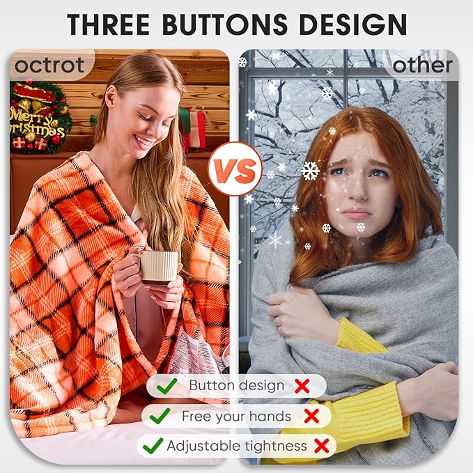 Heated Electric Blanket Full Size,72X84 Heating Blanket,Orange Plaid Soft Sherpa Blankets Warmer Gift for Grandma Women Adult,Fast Heating Washable