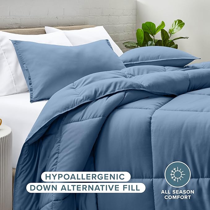 Bare Home Comforter Set - Queen Size - Ultra-Soft - Goose Down Alternative - Premium 1800 Series - All Season Warmth (Queen, Coronet Blue)