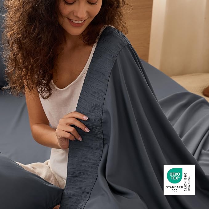 Bedsure California King Sheet Sets - 4 Pieces Soft Cal King Sheets - Breathable & Cooling - Hotel Luxury - Easy Care Polyester Microfiber Bedding for Women, Men, Dark Grey