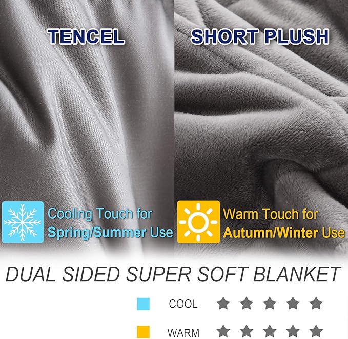 OMYSTYLE Double-Sided 15lb Weighted Blanket(60 X 80 Inches, Twin Size), Reversible Weighted Blanket for Adult with Warm Short Plush and Cool Tencel Fabric, All Season Use - Bonus Carry Bag Included