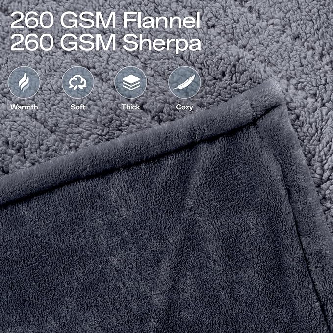 Heated Blanket King Size 100" x 90", Soft Flannel & Sherpa Electric Blanket King with 10 Hours Auto Off, 8 Heating Levels, Fast Heating Blanket for Full Body, Machine Washable, Grey