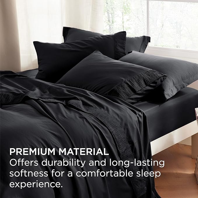 Bedsure Full Size Bed Sheets - 4 Pieces Soft Full Sheet Set - Breathable & Cooling - Hotel Luxury - Easy Care Polyester Microfiber Bedding for Women, Men, Black