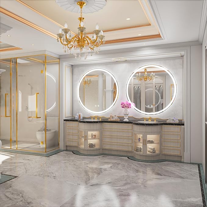 40-Inch Round LED Bathroom Mirror with Anti-Fog, Dimmable Front & Backlit Lights, 6000K Daylight, Frameless, 5mm HD Glass, Memory Function, Touch Control