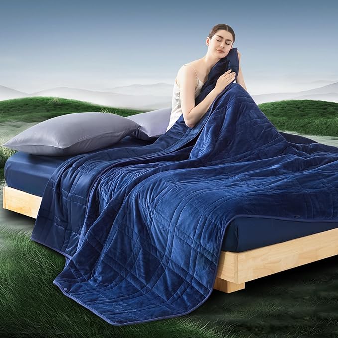 King Size Weighted Blanket 40lb(88''x104'' , Dual-Sided), Reversible Cozy Warm Velvet & Cooling Tencel Fabric King Weighted Blanket for Adults & Couples All Season Use - Carry Bag Included, Navy Blue