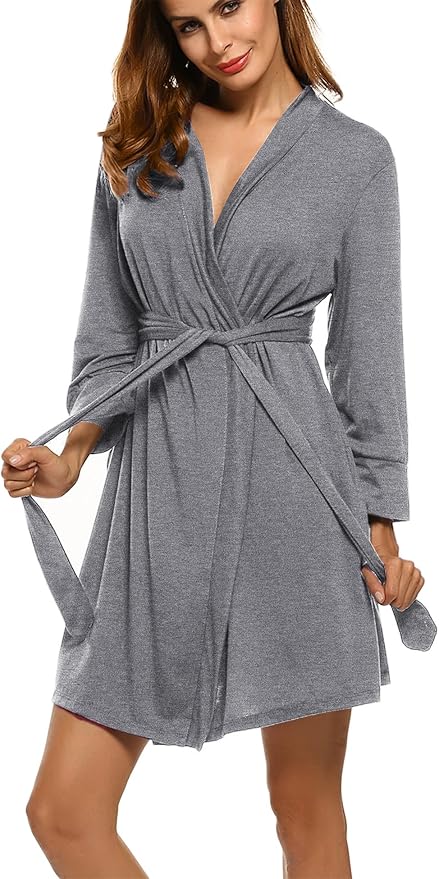 HOTOUCH Womens Robe Lightweight Short Knit Bathrobe Soft Ladies Sleepwear with Pockets