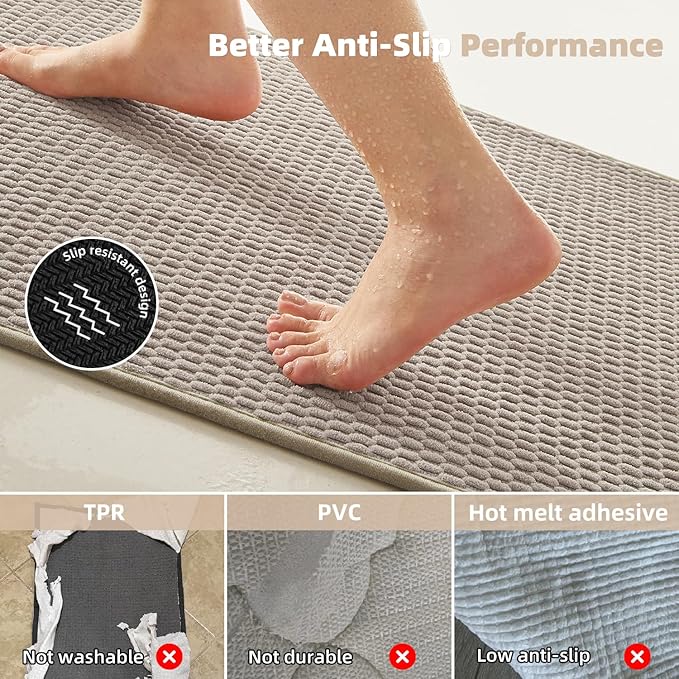 Large Bathroom Rugs Non Slip Washable Bath Rugs Super Absorbent Bathroom Rug Thin Quick Dry Low Pile Bath Mats, Beige 36"x60"