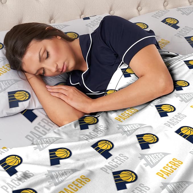 Northwest Officially Licensed Indiana Pacers NBA Twin Size Sheet Set – Soft Team Logo Bedding for Dorms, Bedrooms, Fan Caves & Game Day Style