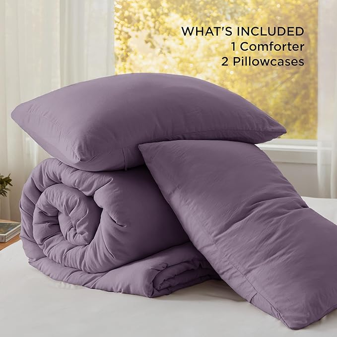 Bedsure King Size Comforter Set, Grayish Purple Soft Prewashed Bedding for All Seasons, 3 Pieces GentleSoft™ Down Alternative Bed Set, 1 Lightweight Comforter (104"x90") and 2 Pillowcases (20"x36")