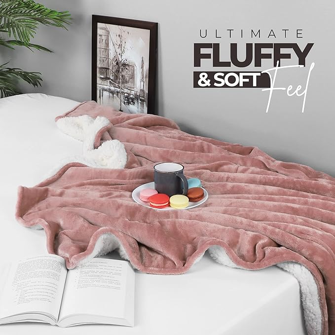 Utopia Bedding Sherpa Blanket Twin Size (Rose Pink, 90x66 Inches) - Soft Lightweight Plush Fleece Reversible Blanket for Bed, Sofa, Couch, Camping and Travel