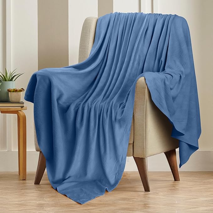 Utopia Bedding Wedgewood 100% Cotton Blanket [Queen Size - 90x90 Inch] 350GSM Lightweight, Soft and Breathable Thermal Blanket for All Seasons