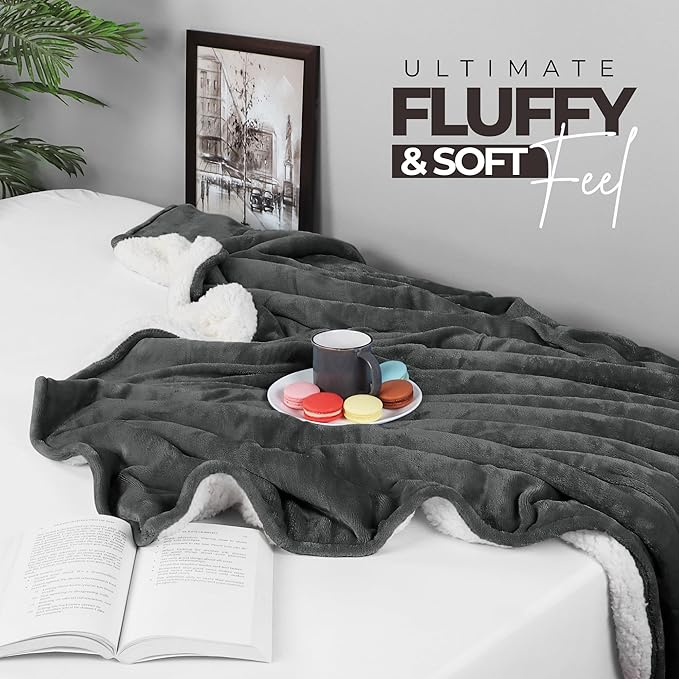 Utopia Bedding Sherpa Blanket California King Size (Grey, 102x96 Inches) - Soft Lightweight Plush Fleece Reversible Blanket for Bed, Sofa, Couch, Camping and Travel