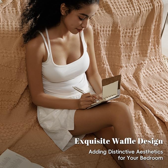 PHF 100% Cotton Waffle Weave Blanket Twin Size for Bed, Soft Lightweight & Breathable, All-Season Comfort, Luxury Aesthetic Woven Bedding for Home Decor, 66"x90", Clay