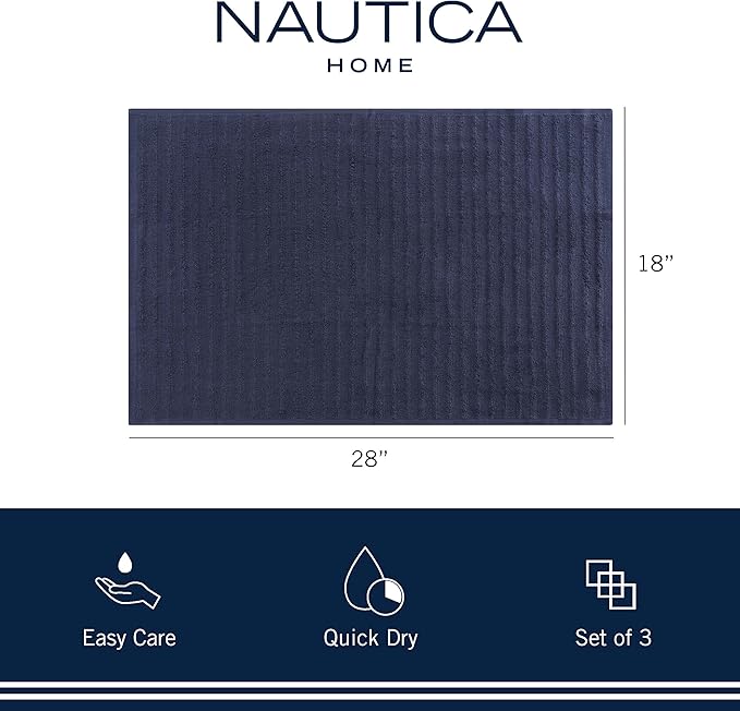 Nautica 100% Cotton Kitchen Towels Set of 3 | 18" x 28" Super Absorbent Reusable Cleaning Cloths, Tea Towels, Hand Towels for Drying Dishes | Navy/White Multi Dish Towels for Kitchen