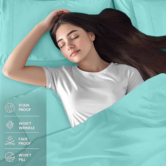 Utopia Bedding King Bed Sheets Set - 4 Piece Bedding - Brushed Microfiber - Shrinkage and Fade Resistant - Easy Care (King, Spa Blue)