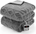 CAROMIO Electric Blanket Twin Size - Thick Tufted Sherpa Heated Blanket Twin with 10 Heating Levels and 10 Time Settings, ETL Certified Machine Washable Fast Heating Blanket Twin 62"×84", Grey