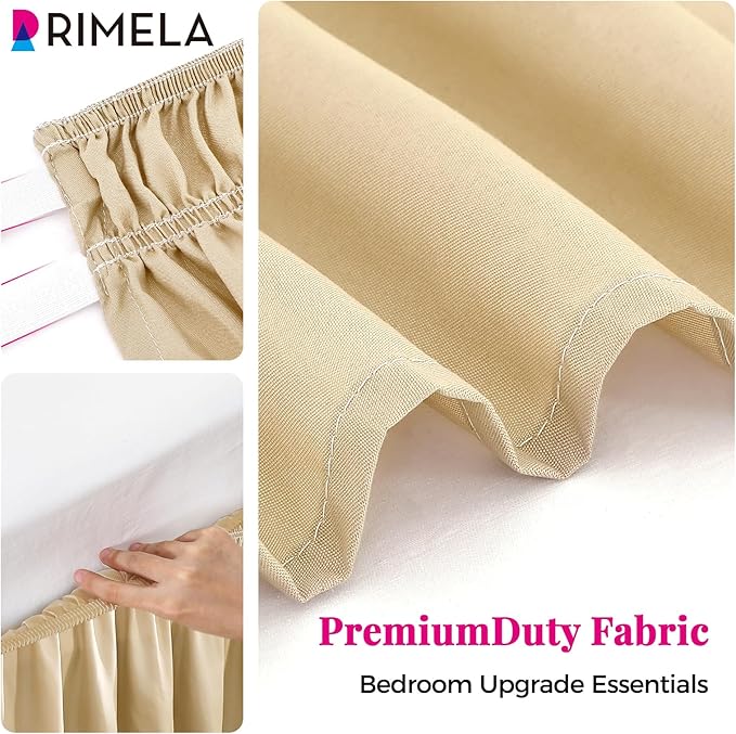 RIMELA Beige Bed Skirt Queen Size 15 Inch Drop, Wrap Around Elastic Bedskirt, Dust Ruffle for Adjustable Bed Base Machine Washable Easy to Install Bed Skirts