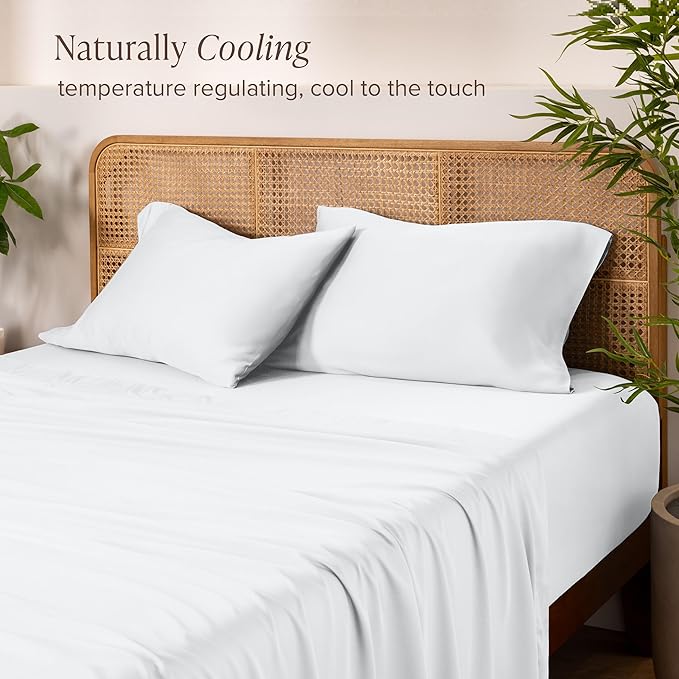 Bare Home 100% Rayon Made from Bamboo Luxury Split King Sheet Set - 5 Piece Bedding Set - Deep Pockets - Cooling Sheets - Breathable - Easy Fit - Soft Bedding Sheets & Pillowcases (Split King, White)