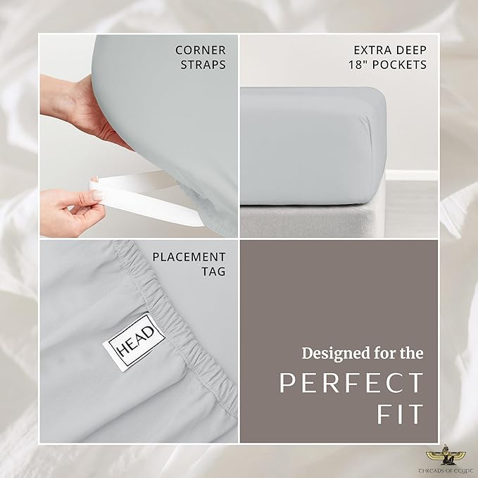 100% Egyptian Cotton Sheets Queen Size | 1200 Thread Count | CEA Gold Seal Certified | Ultra Soft | Cooling for Hot Sleepers | 18" Deep Pocket | Queen Size [Grey]