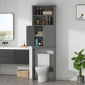 Walsunny Over The Toilet Storage Cabinet, Bathroom Organizer with Open Shelves and Double Doors, Space Saving Toilet Storage, Gray
