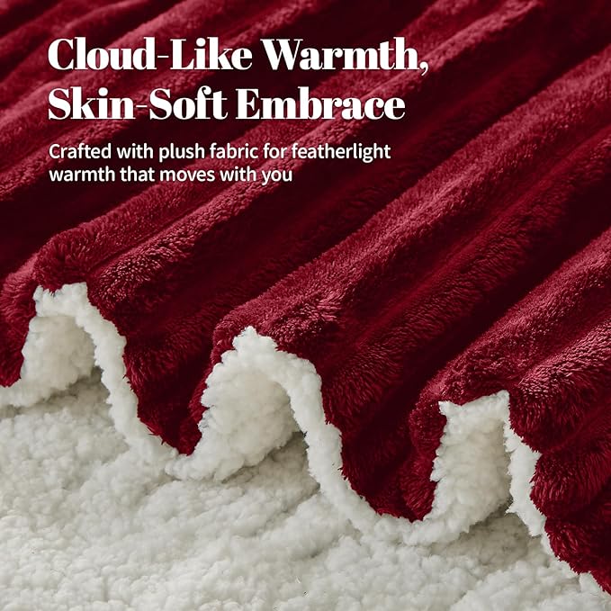 Electric Heated Blanket Full Size - 72"x84" Fast Heating Bed Blankets with 6 Heating Levels & 10 Hours Auto Off, Soft Ribbed Flannel Sherpa, Over-Heated Protection ETL, Red