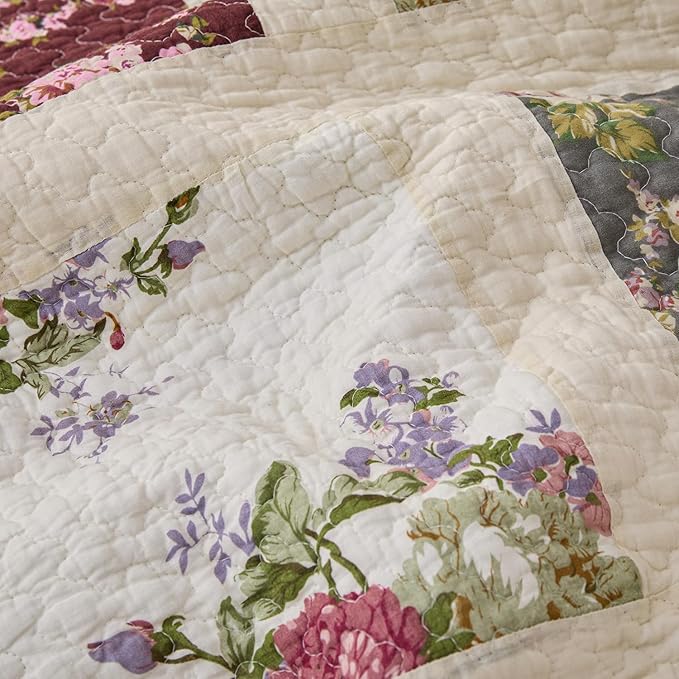 Cmfshape Floral Quilt Sets Bedspread Set 100% Cotton Patchwork Bedding Set,All Season Use Lightweight Reversible Coverlet Quilts with 2 Pillow Shams(Queen 92"x96")
