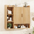 Vabches Fluted Bathroom Wall Cabinet, Wooden Medicine Cabinet Organizer with 2 Doors and Adjustable Shelf, Over The Toilet Storage Cabinet for Laundry Room and Living Room